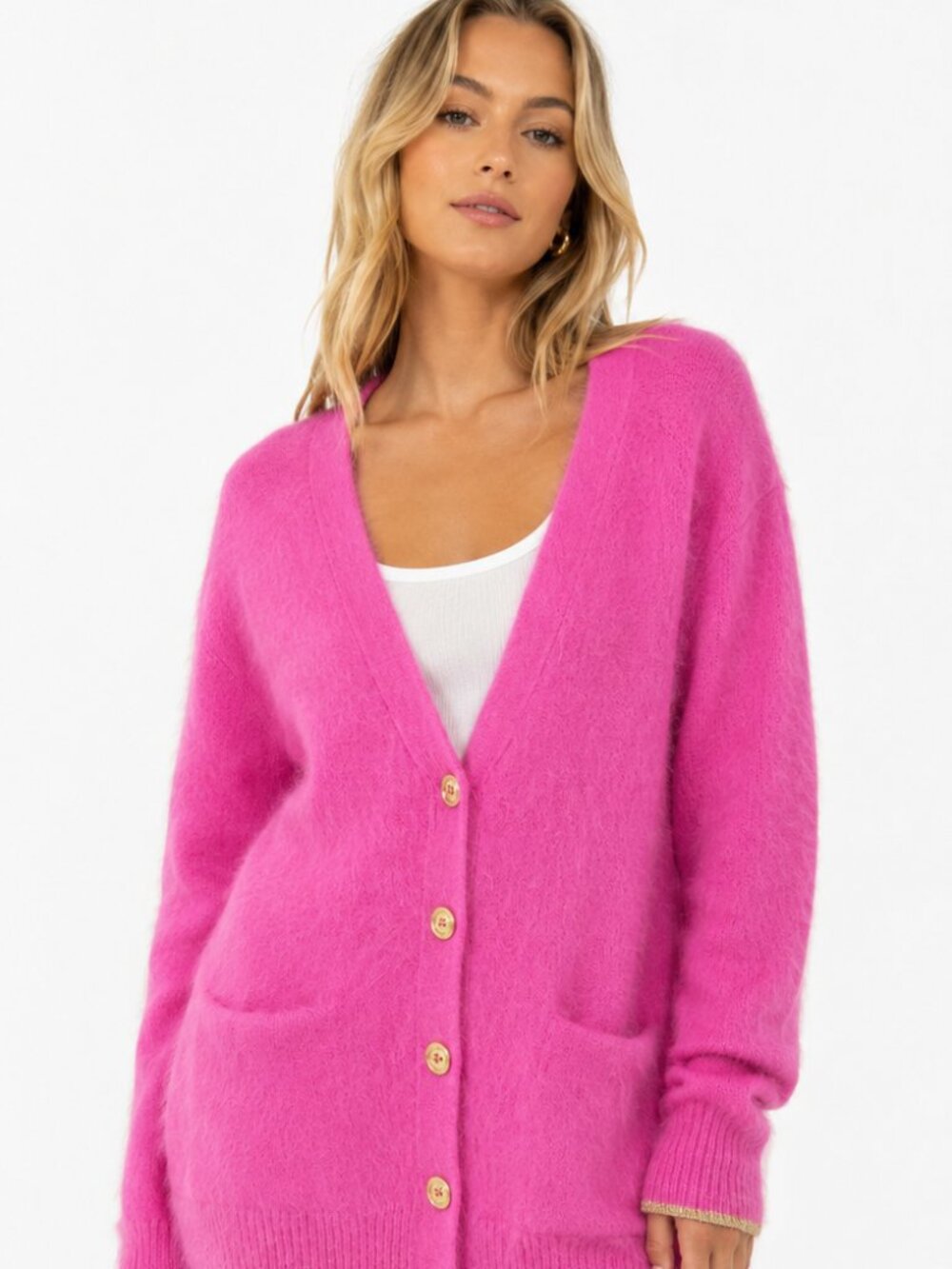 Juicy Couture Angora Blend Cardigan Longline Sweater Pink Fuzzy Soft size S